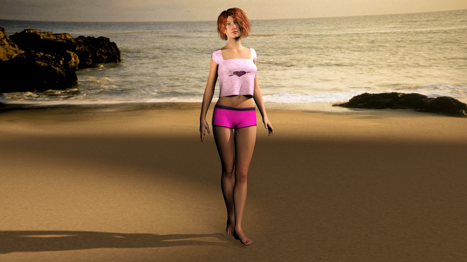 Girl in bikini walking
