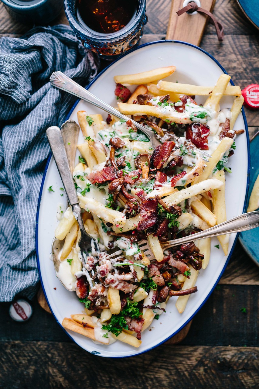 french fries plate toppings free photo