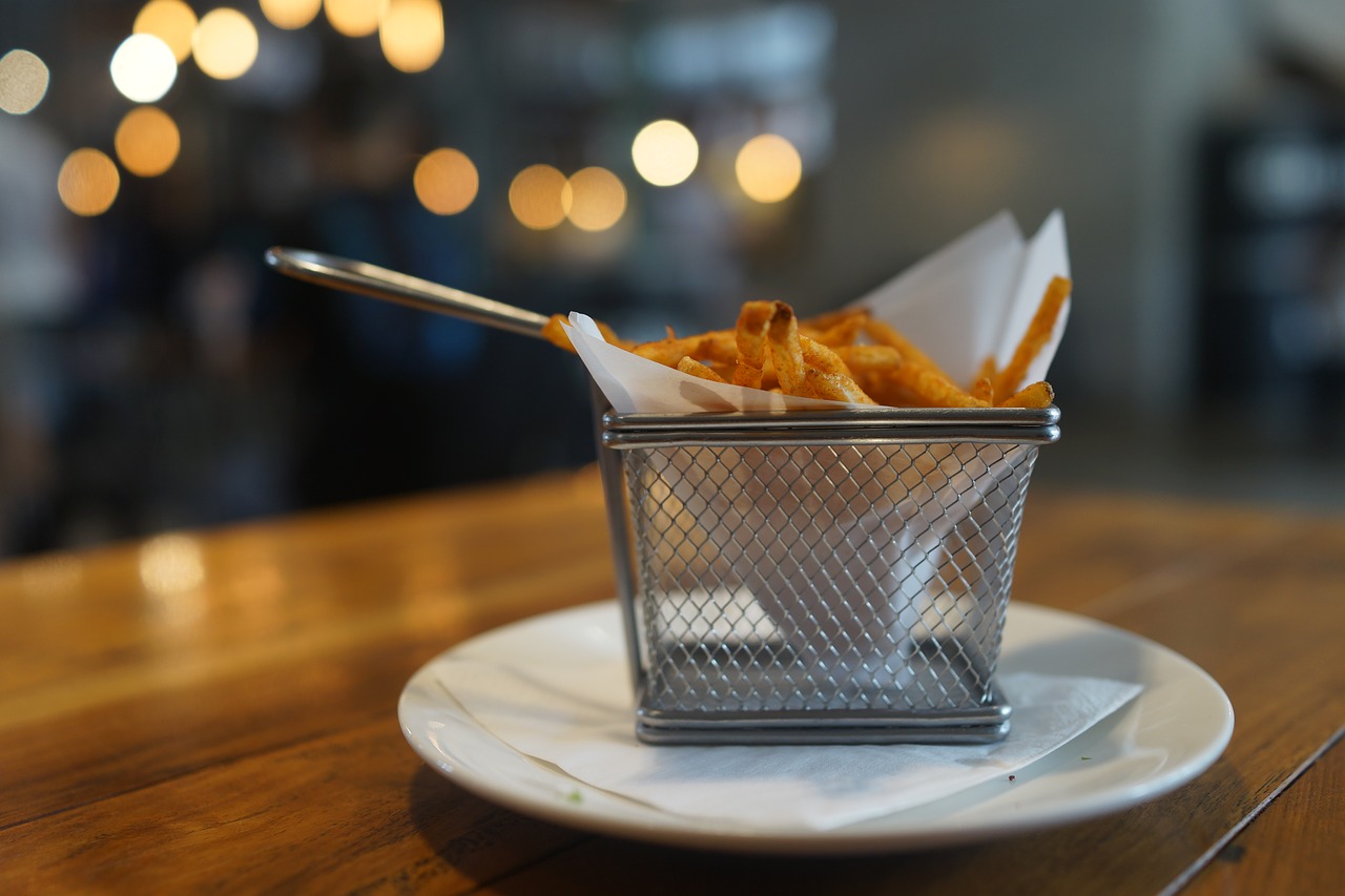 french fries basket ambient lights free photo