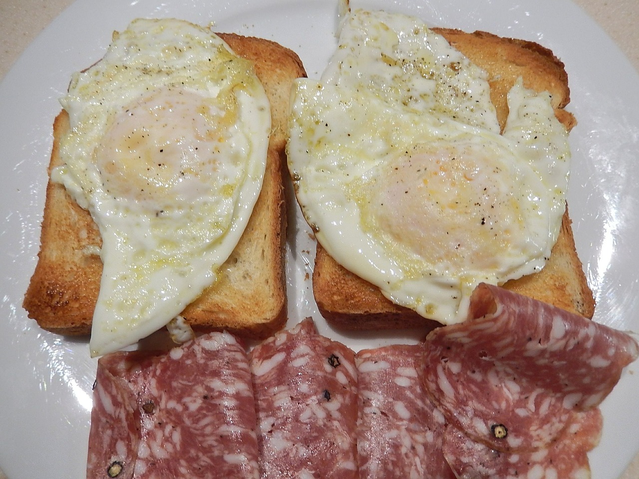 fried eggs salami peppered free photo