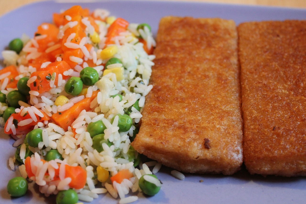 fried fish rice carrots free photo