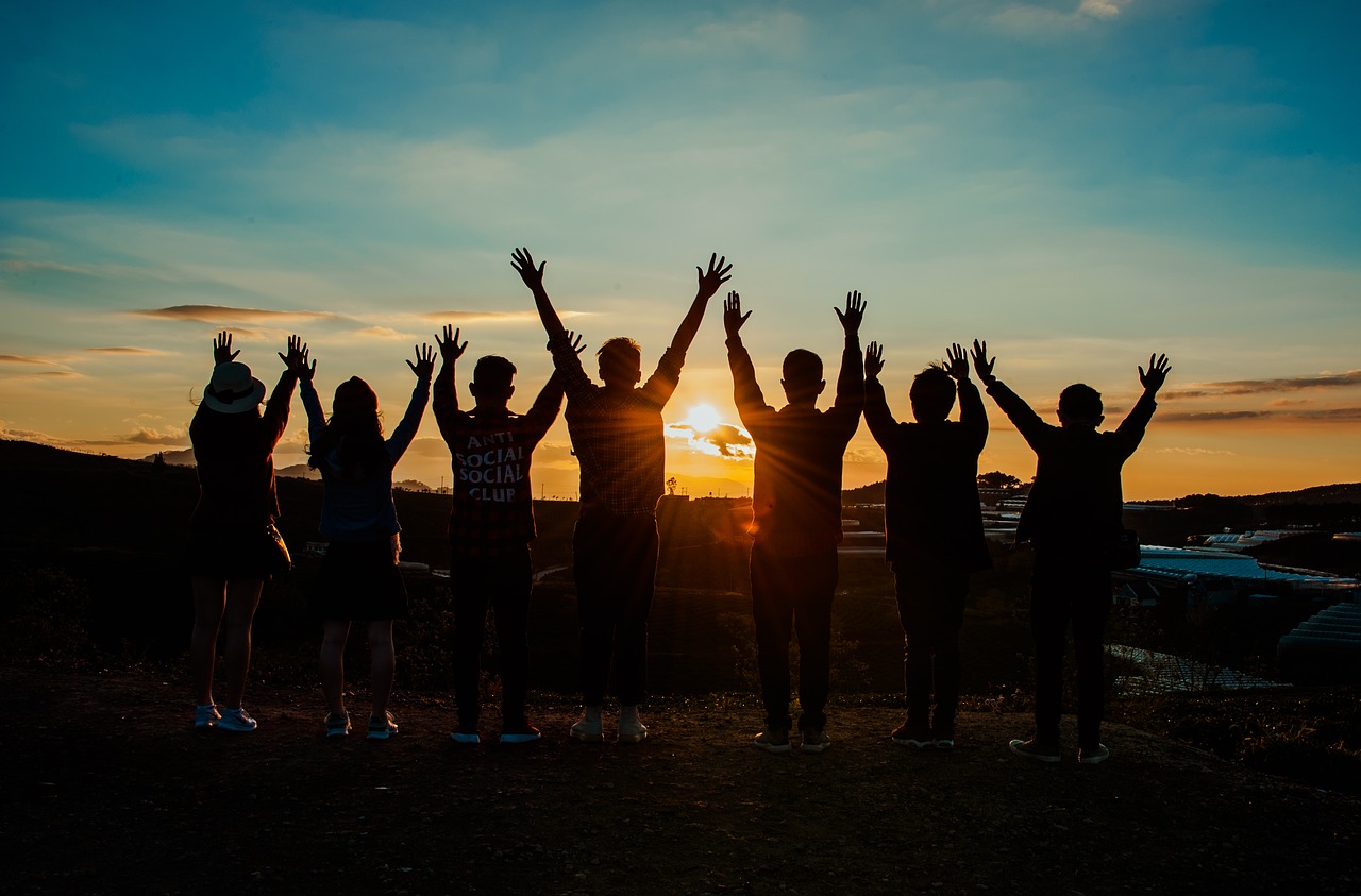 friends  sunrise  young free photo