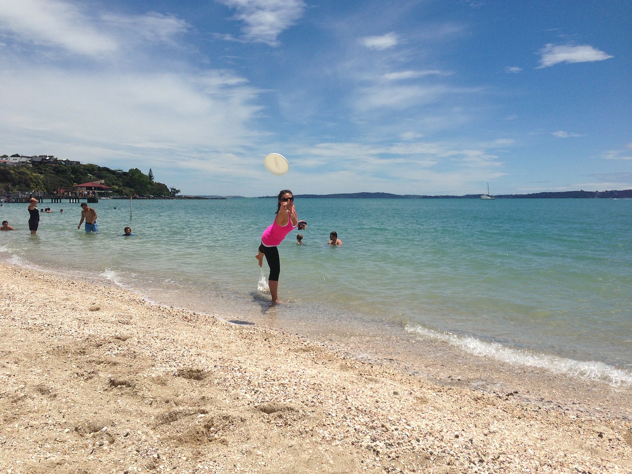 frisbee girl beach free photo