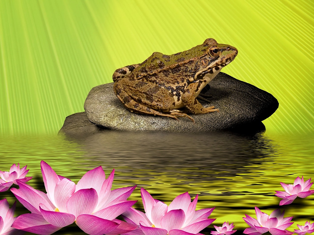 frog water lily stone free photo