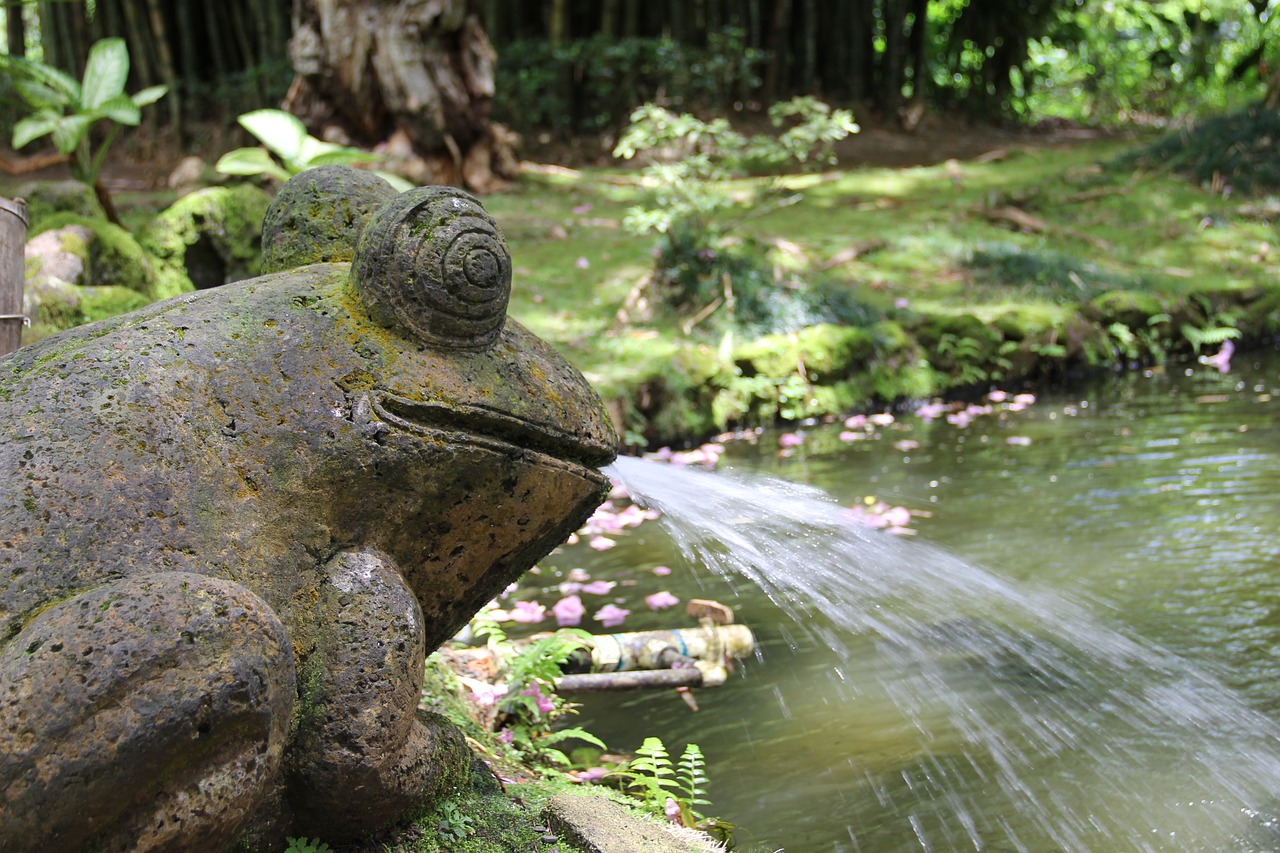 frog statue pond free photo