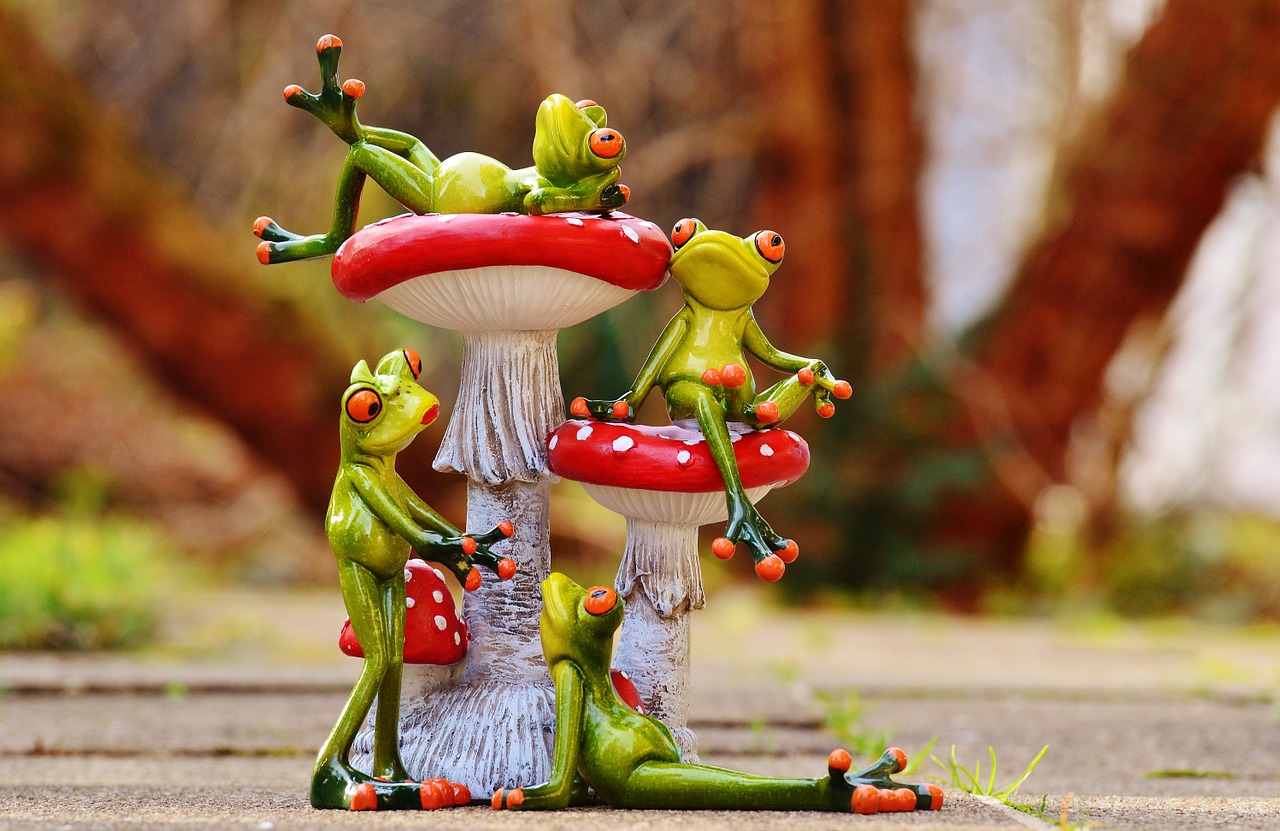 frogs mushrooms figures free photo