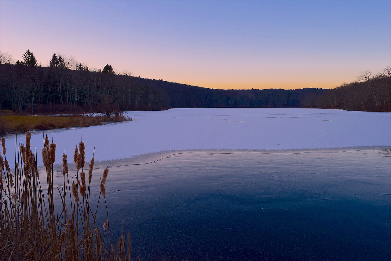 frozen lake sunrise free photo