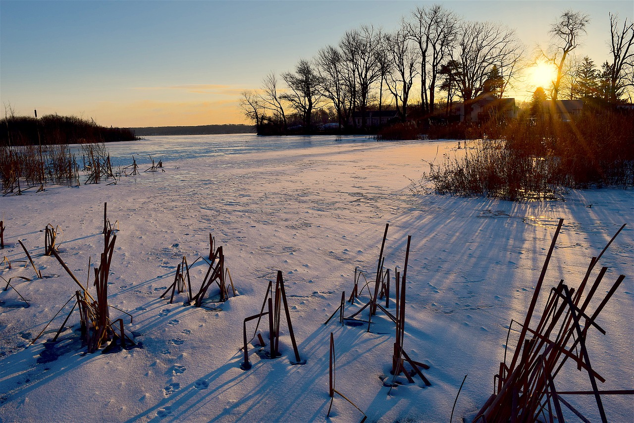 frozen lake sunrise free photo