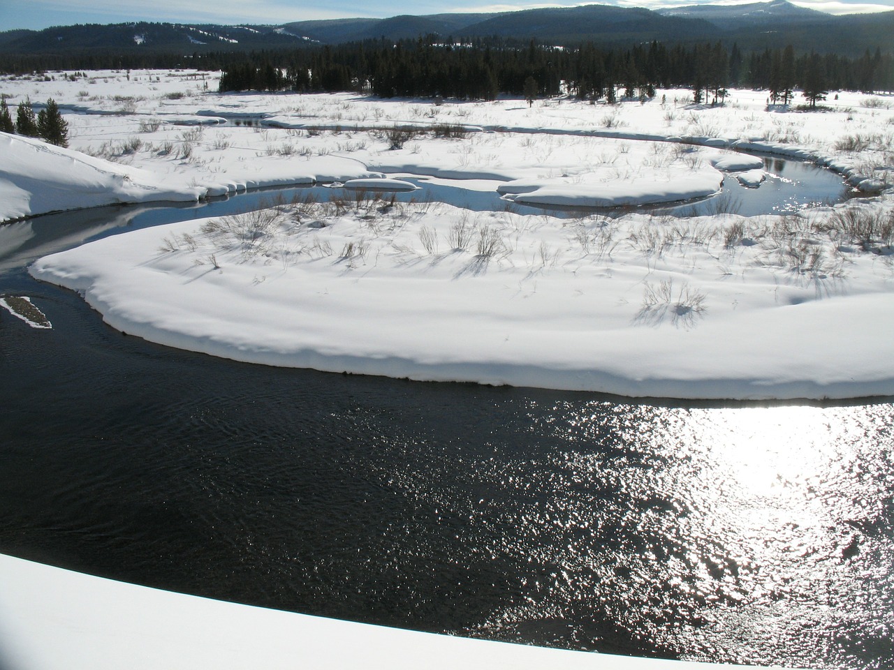 frozen river winter landscape season free photo