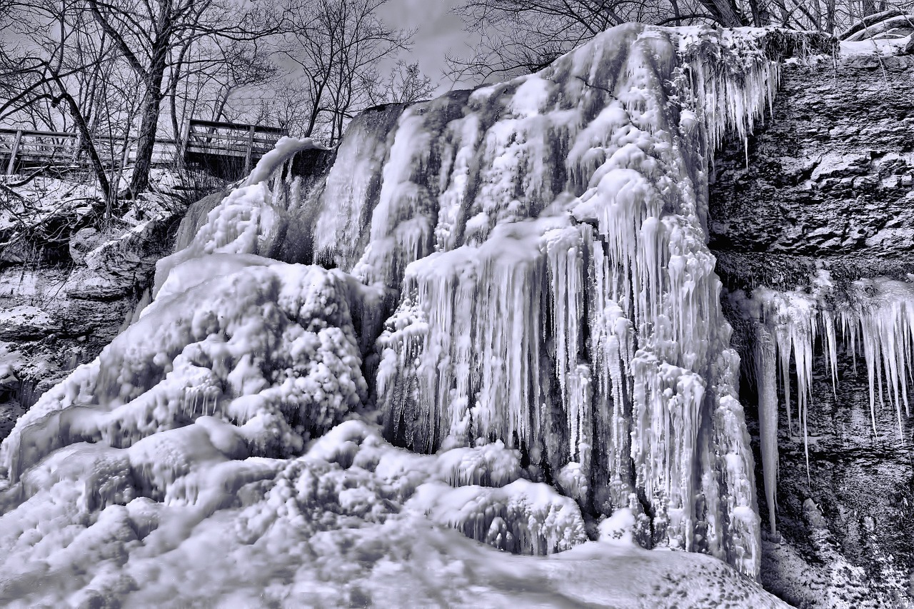 frozen waterfalls canada black and white free photo