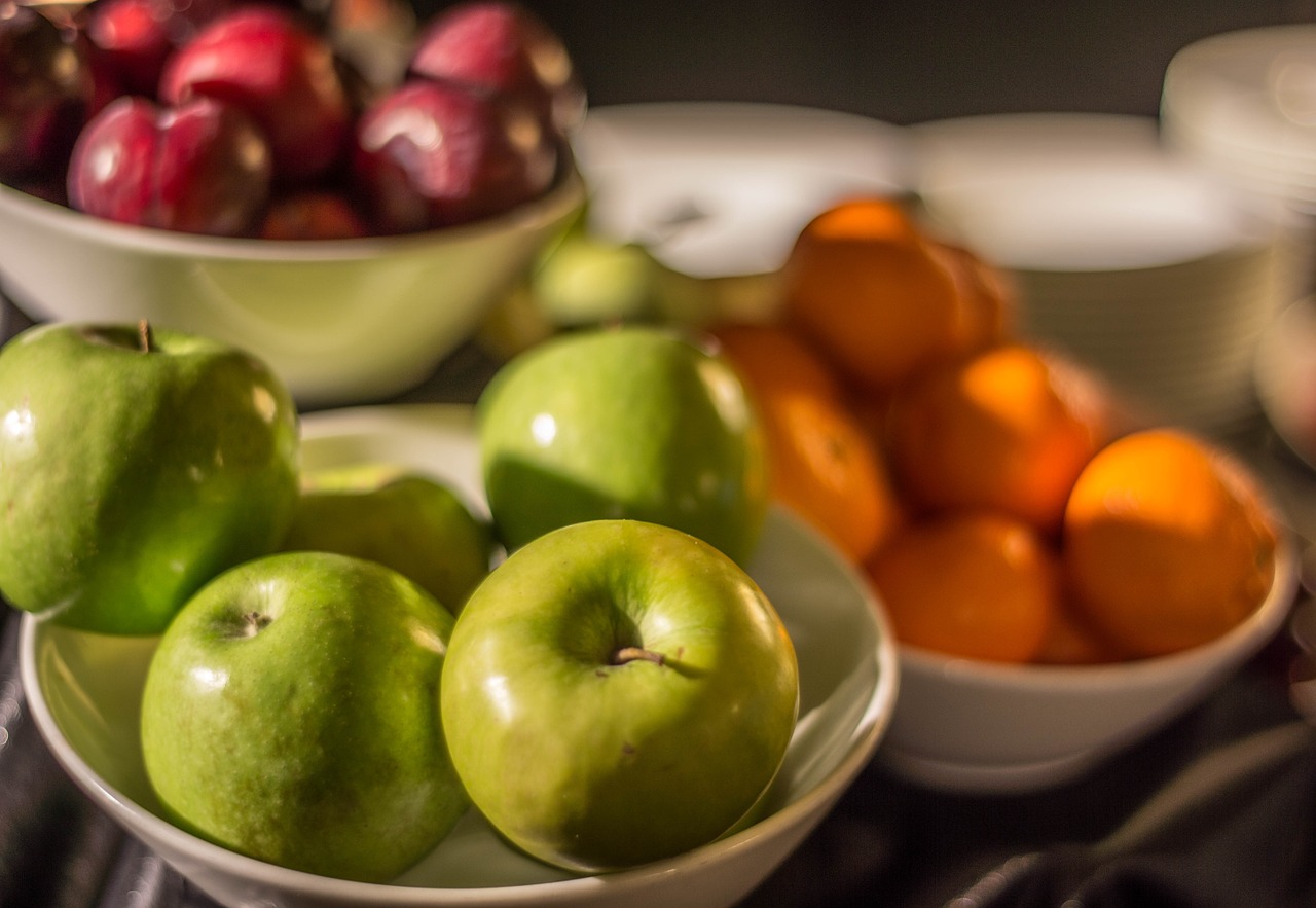 fruit green apple oranges free photo