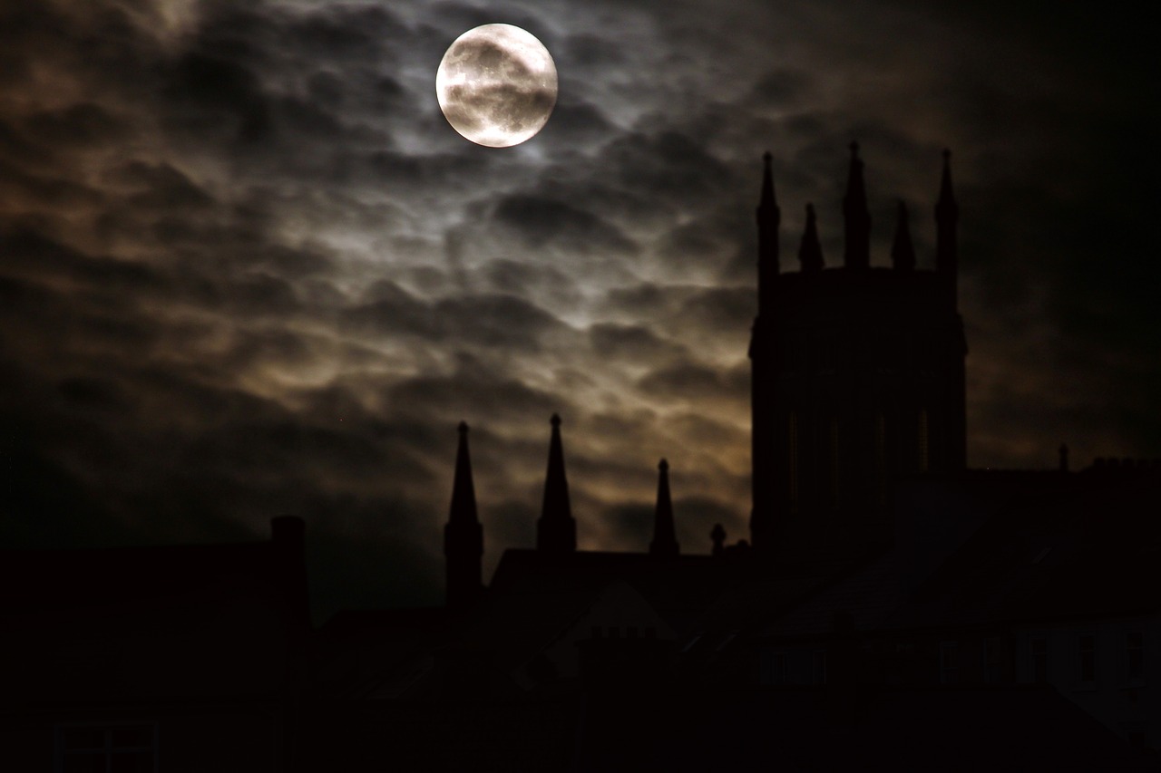 full moon silhouette castle free photo