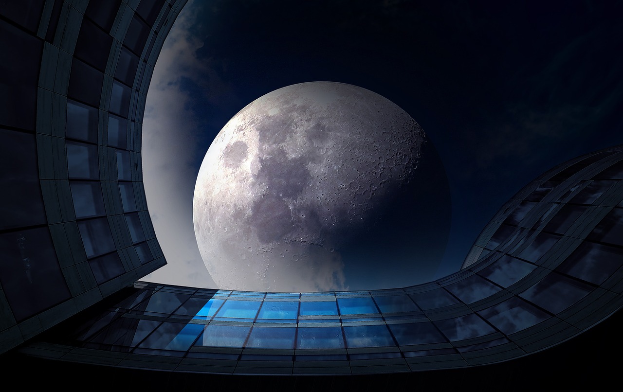 full moon night glass facade free photo