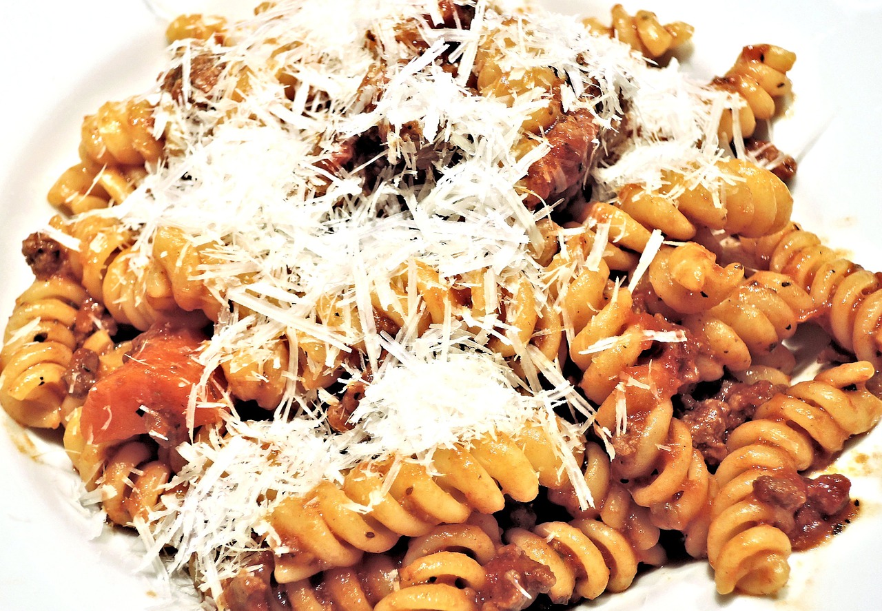 fusilli pasta ragu meat sauce cheese free photo