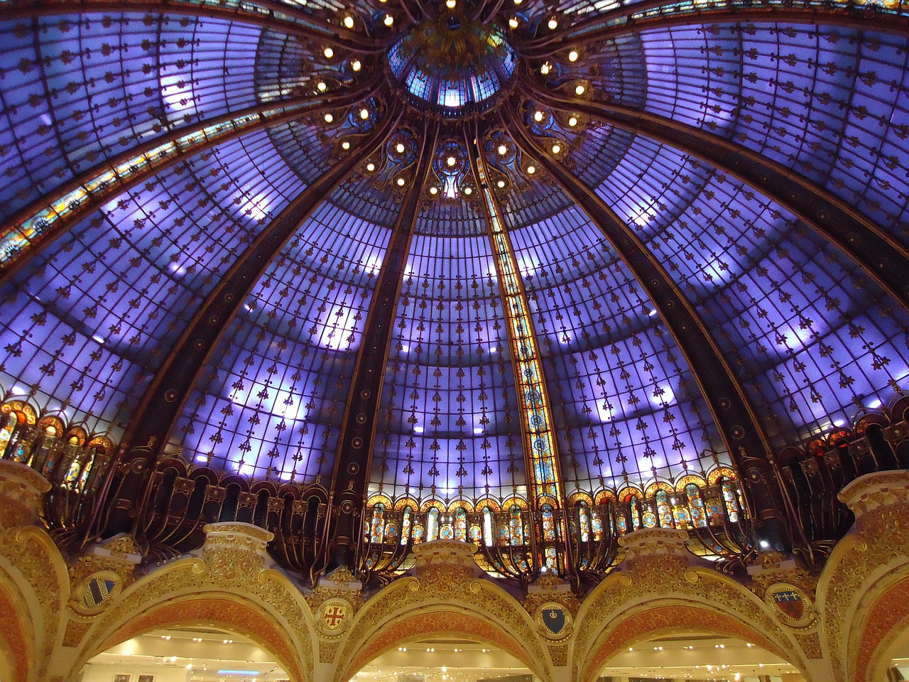 galeries lafayette ceiling stained glass windows free photo