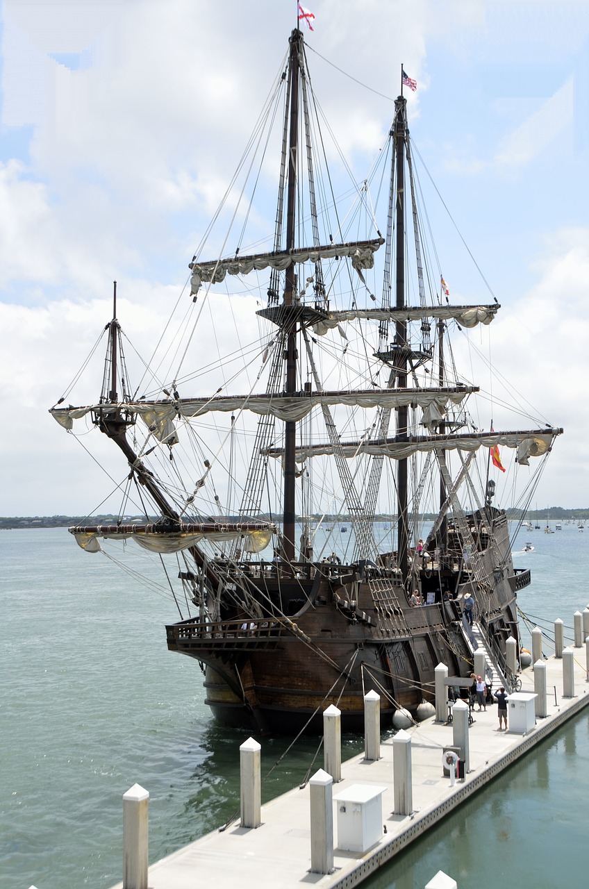 galleon ship moored free photo