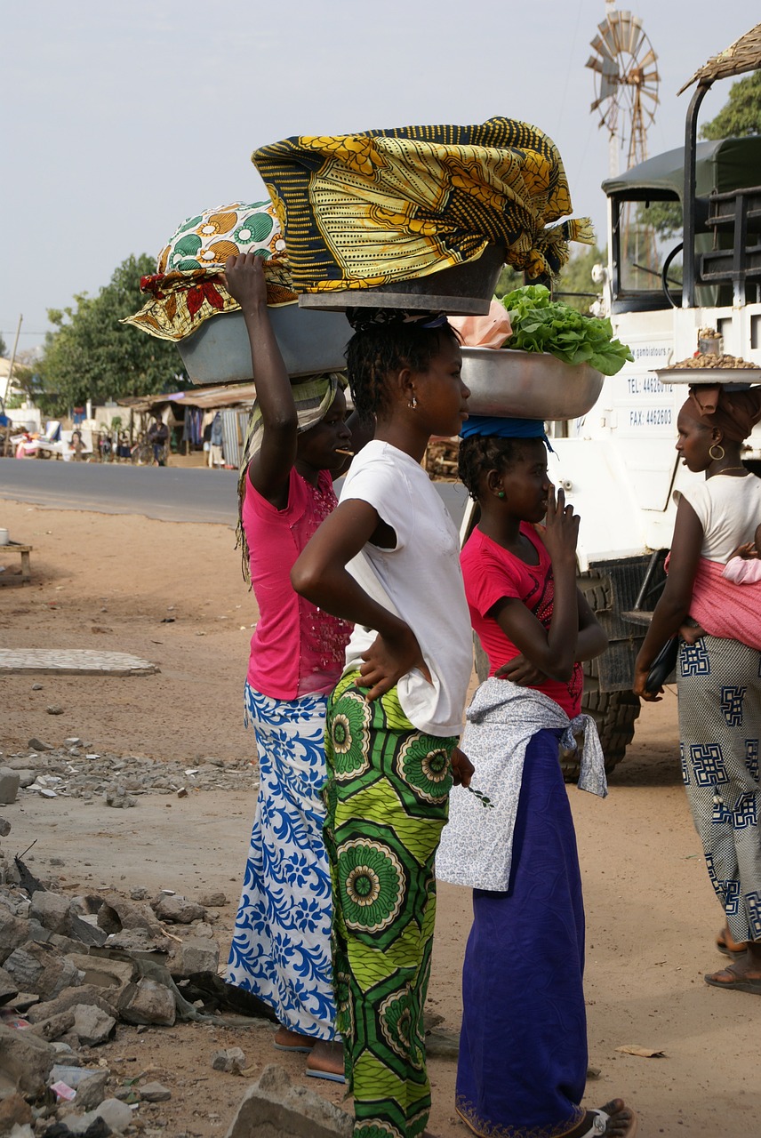 gambia girls fish market free photo