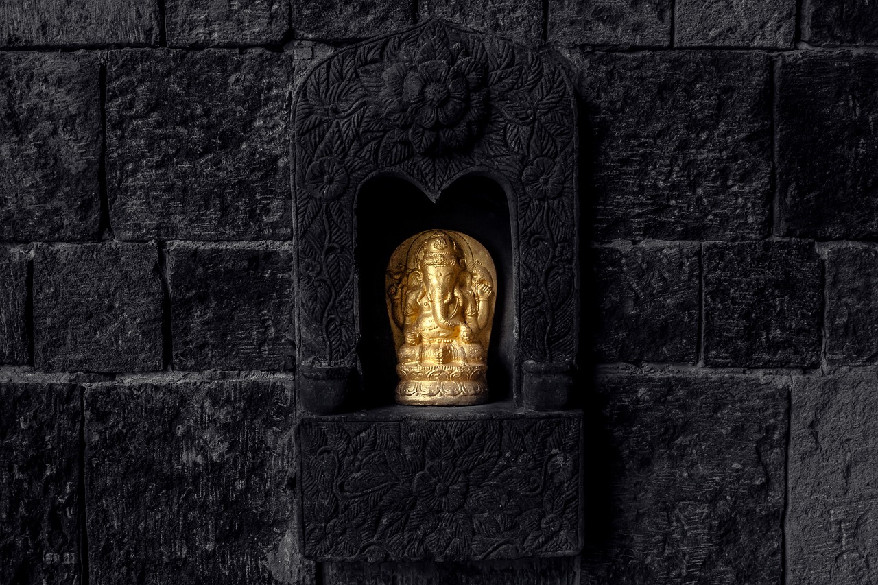 Download free photo of Ganesh, image, statue, wall, gold - from 