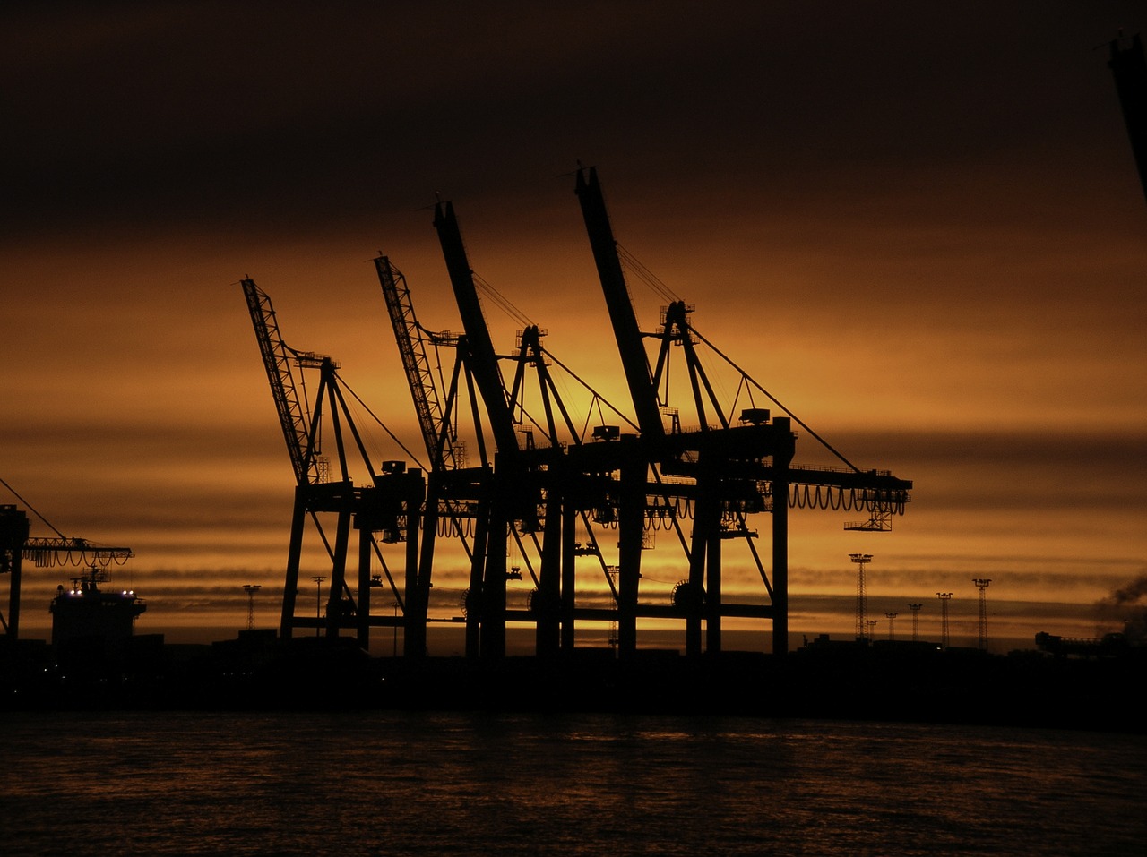 gantry cranes sunrise hamburg free photo