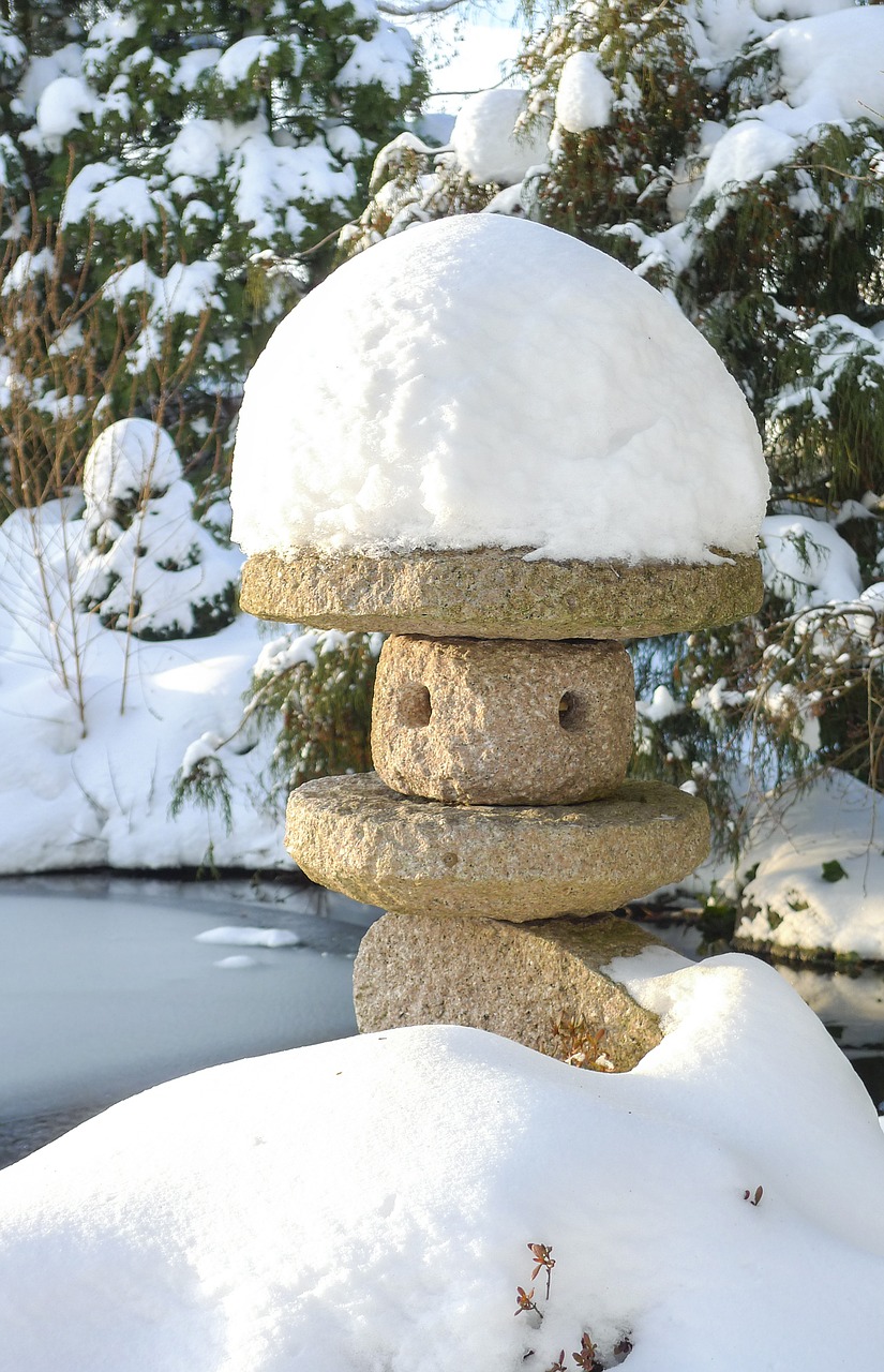 garden stone lantern winter free photo