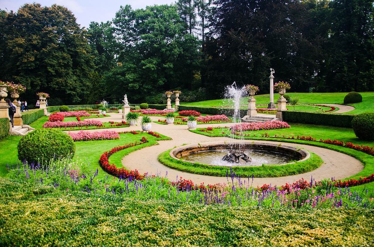 garden fountain floral free photo