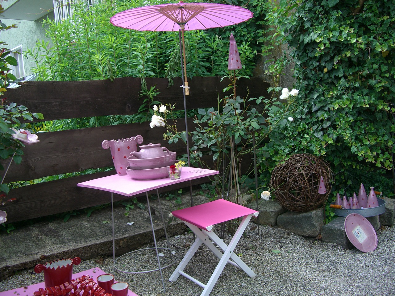 garden furniture pink garden free photo