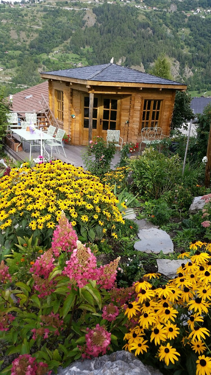 garden hut summer flowers garden free photo