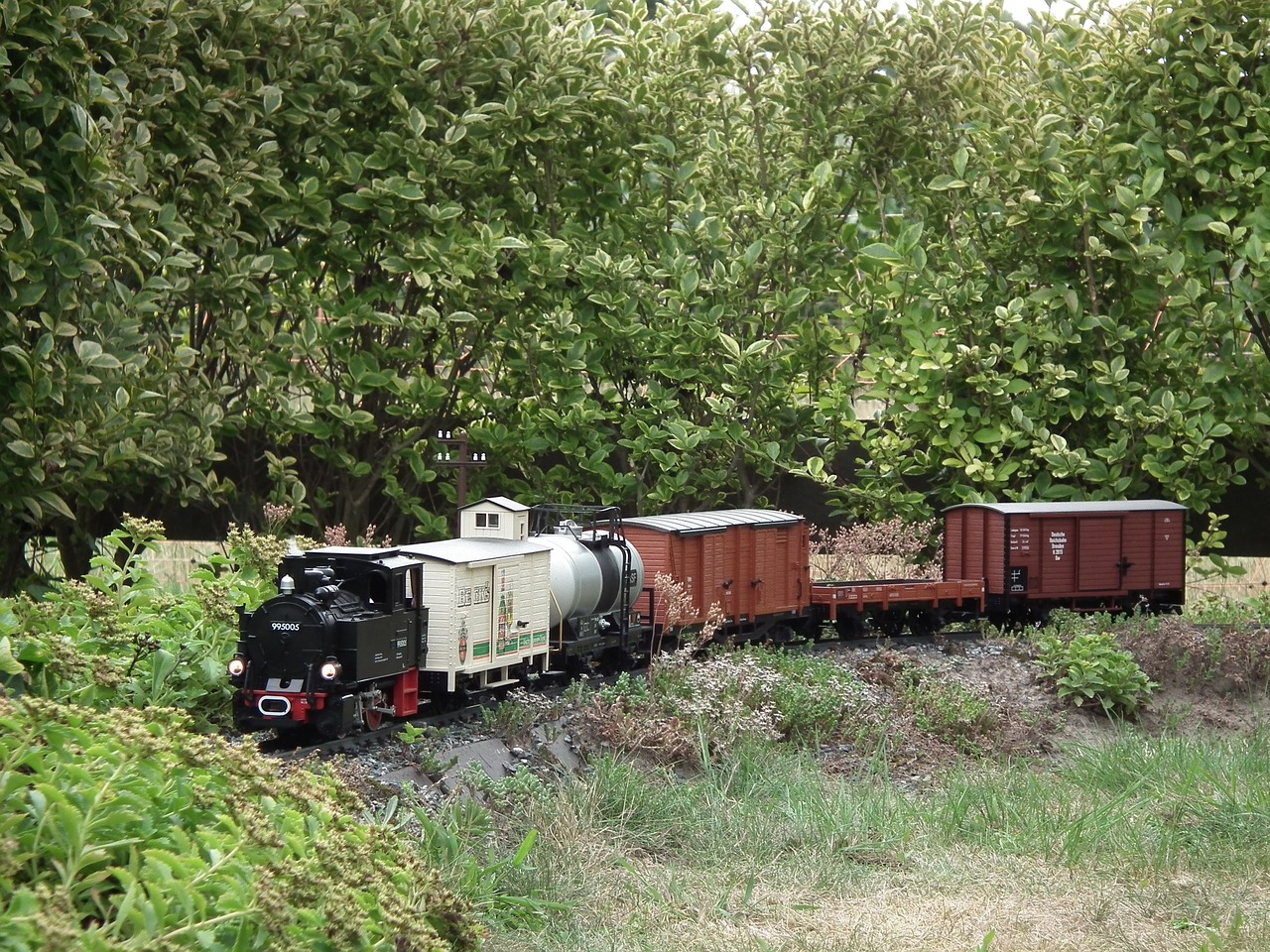 garden railway steam locomotive freight train free photo