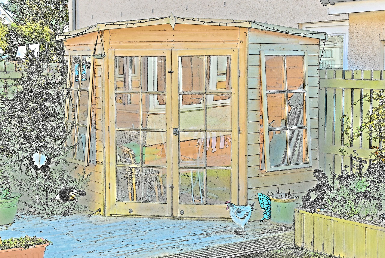garden shed sketch colour free photo