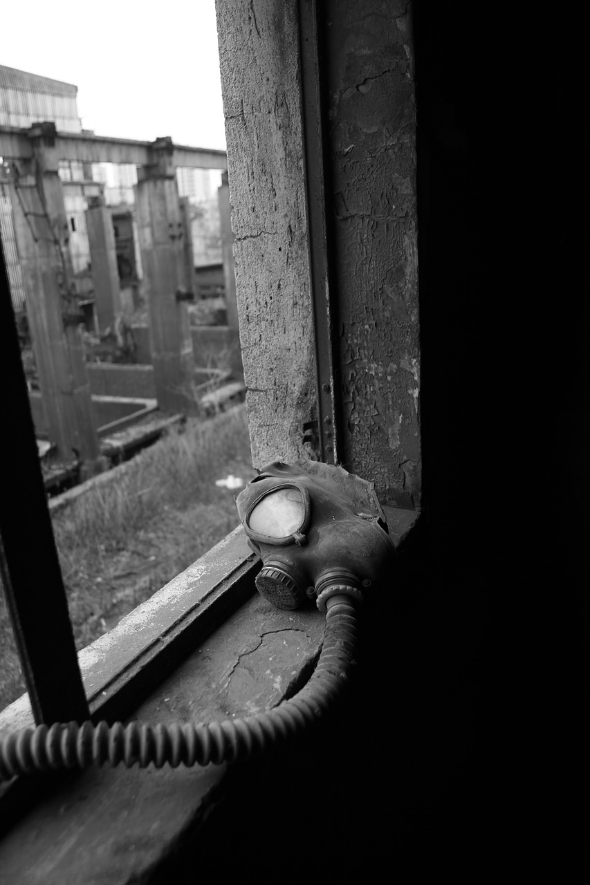 gas masks ruins factory free photo