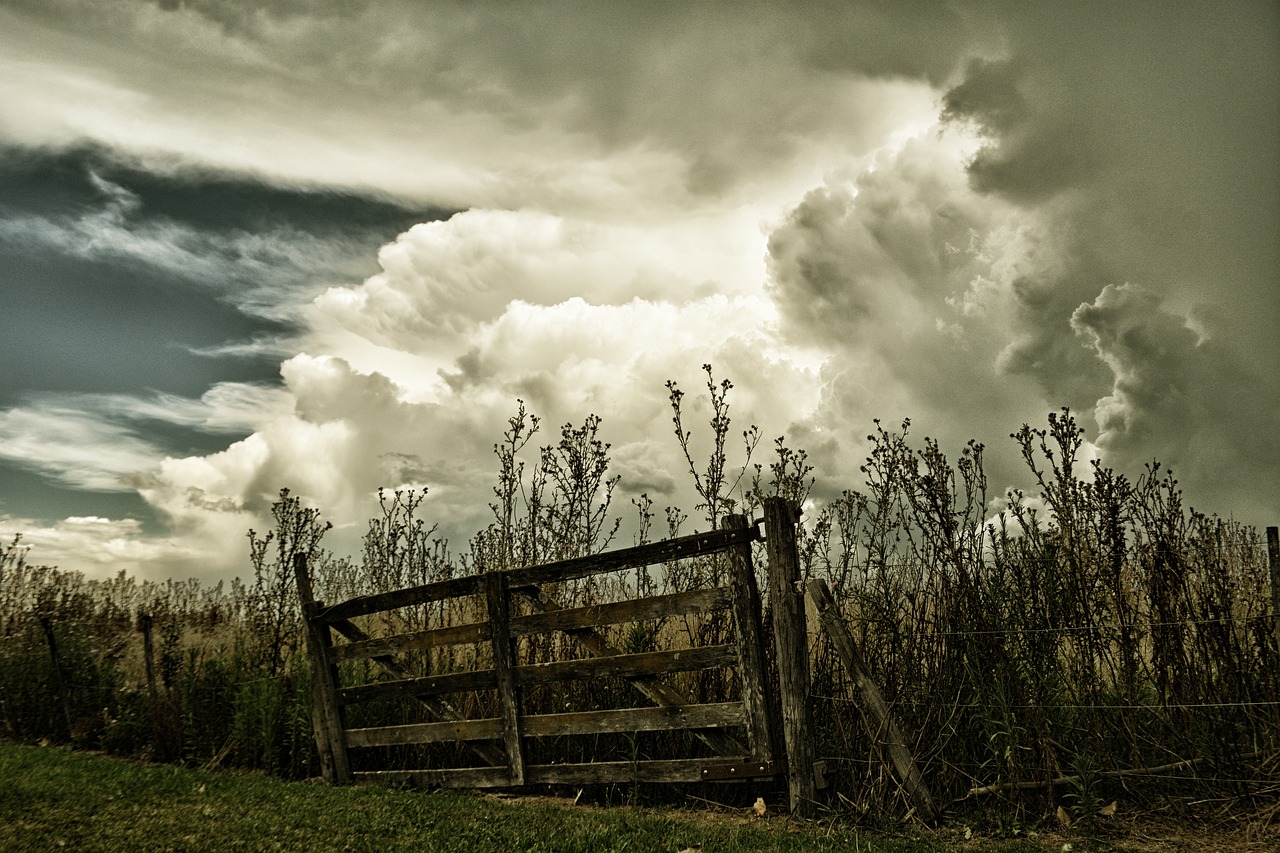 gate clouds field free photo