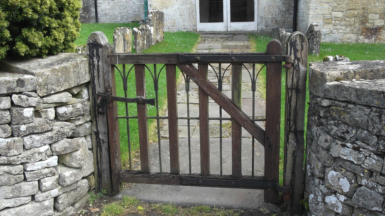 gate wooden stone wall free photo