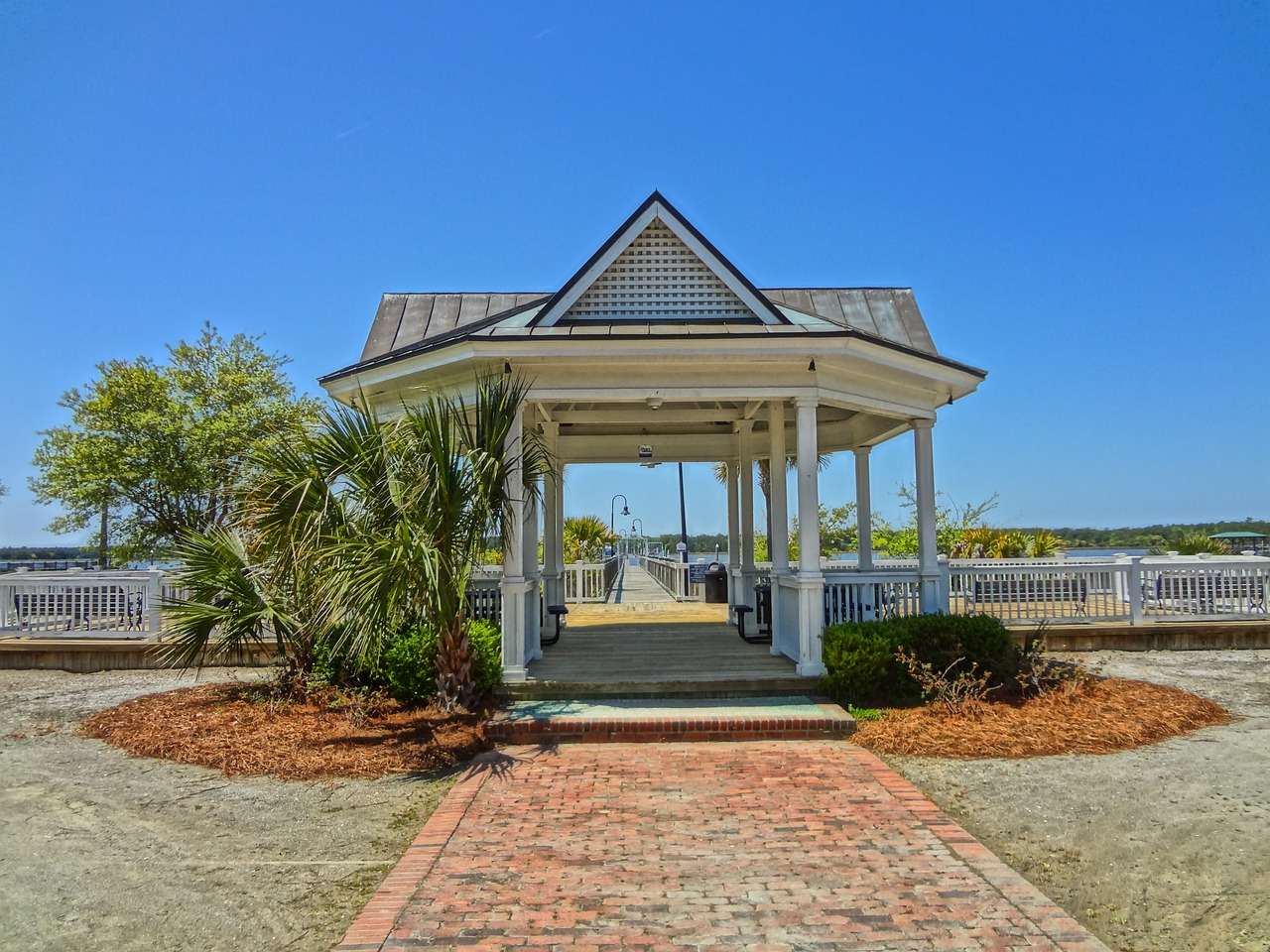 gazebo dock river free photo