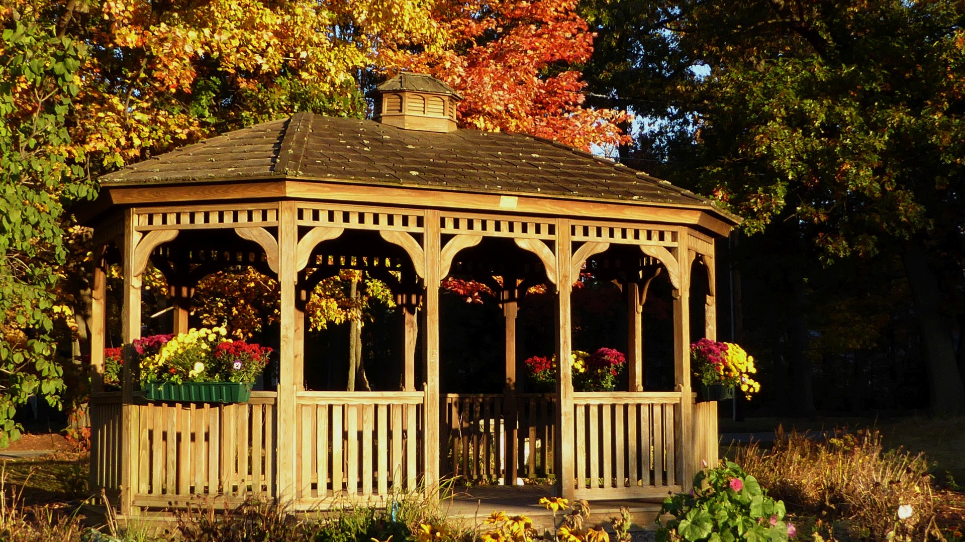 gazebo wooden flowers free photo