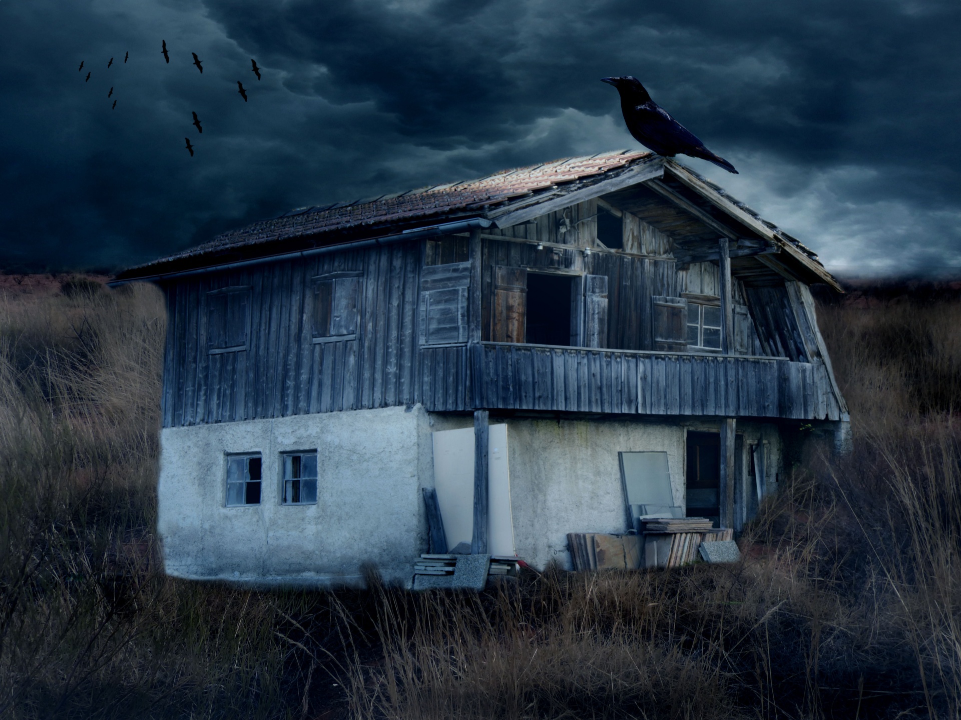 haunted house landscape raven free photo