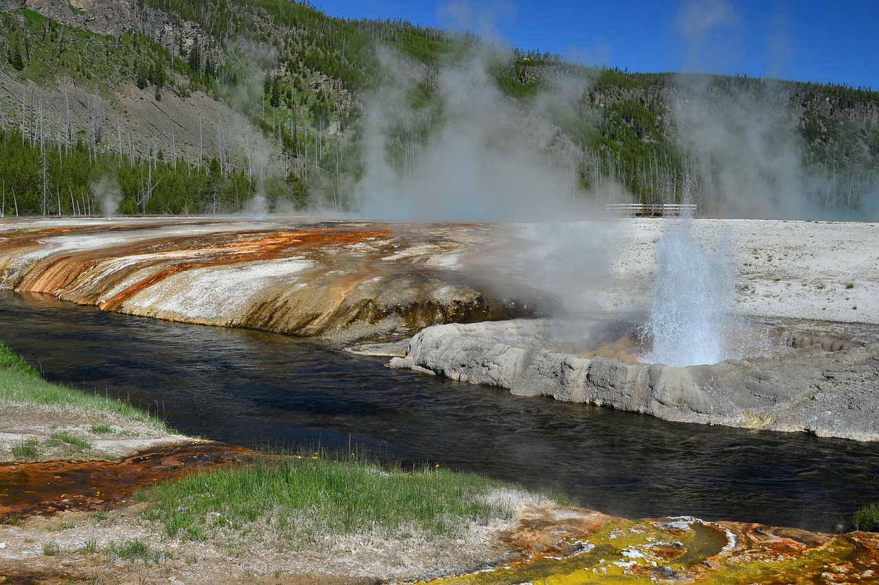 geyser yellowstone colorful free photo