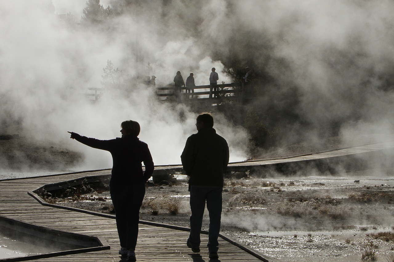 geyser steam landscape free photo