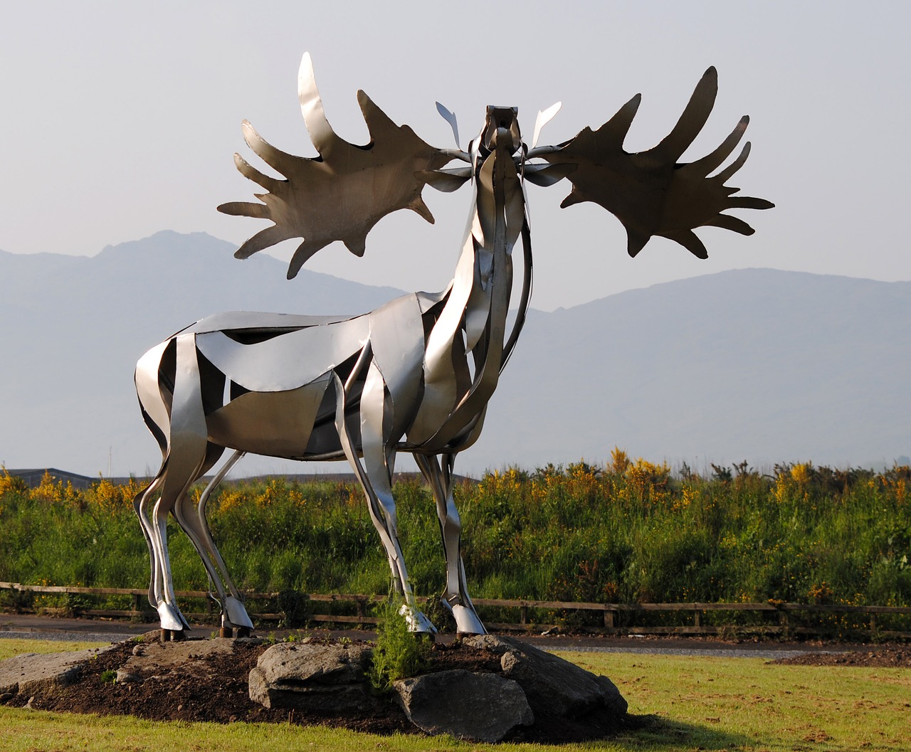 giant irish deer metal monument ireland free photo