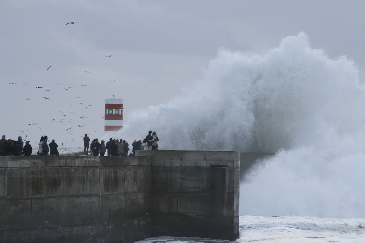 giant wave rough sea lighthouse free photo