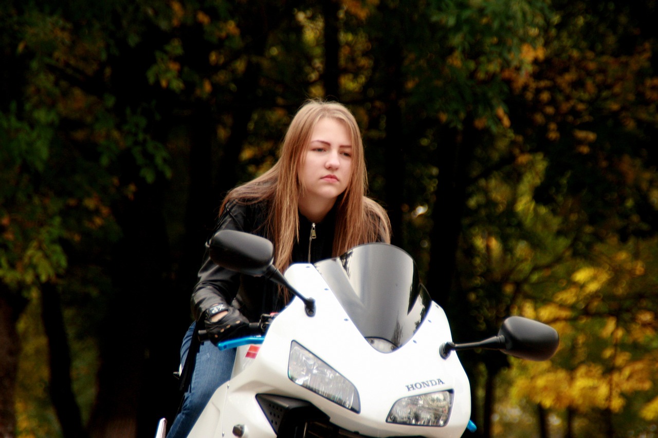 girl motorcycle leather jacket free photo