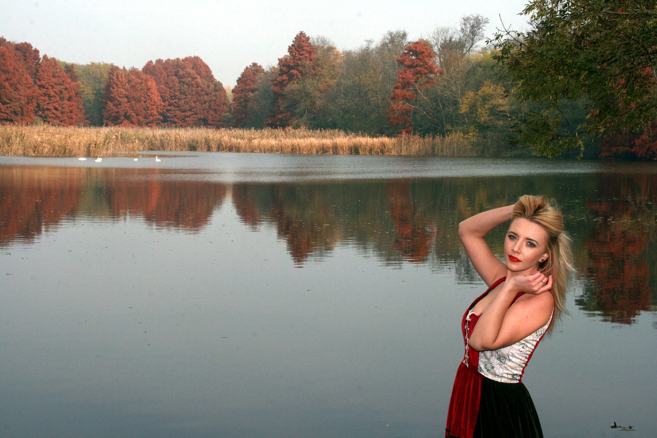 girl lake autumn free photo