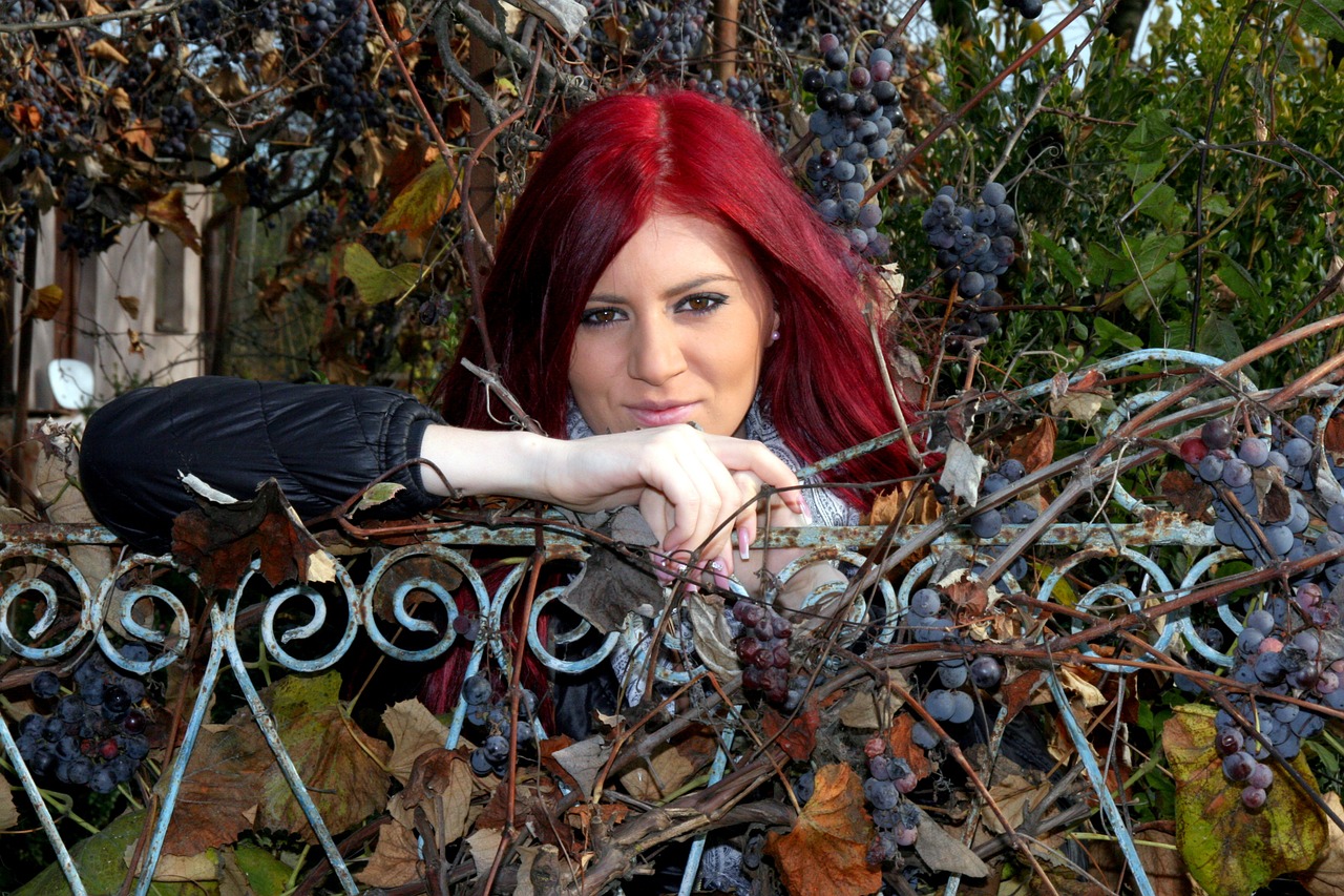 girl grapes red hair free photo