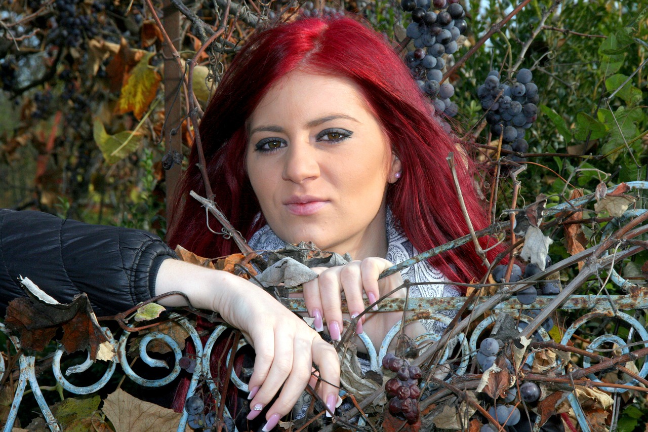 girl grapes red hair free photo