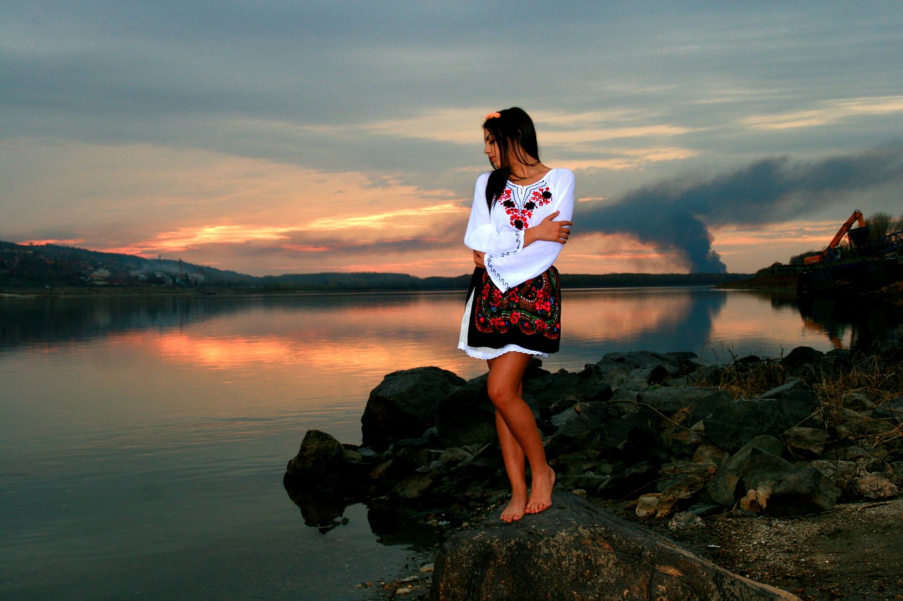 girl lake sunset free photo