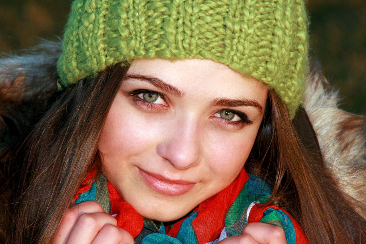 girl green eyes hat free photo