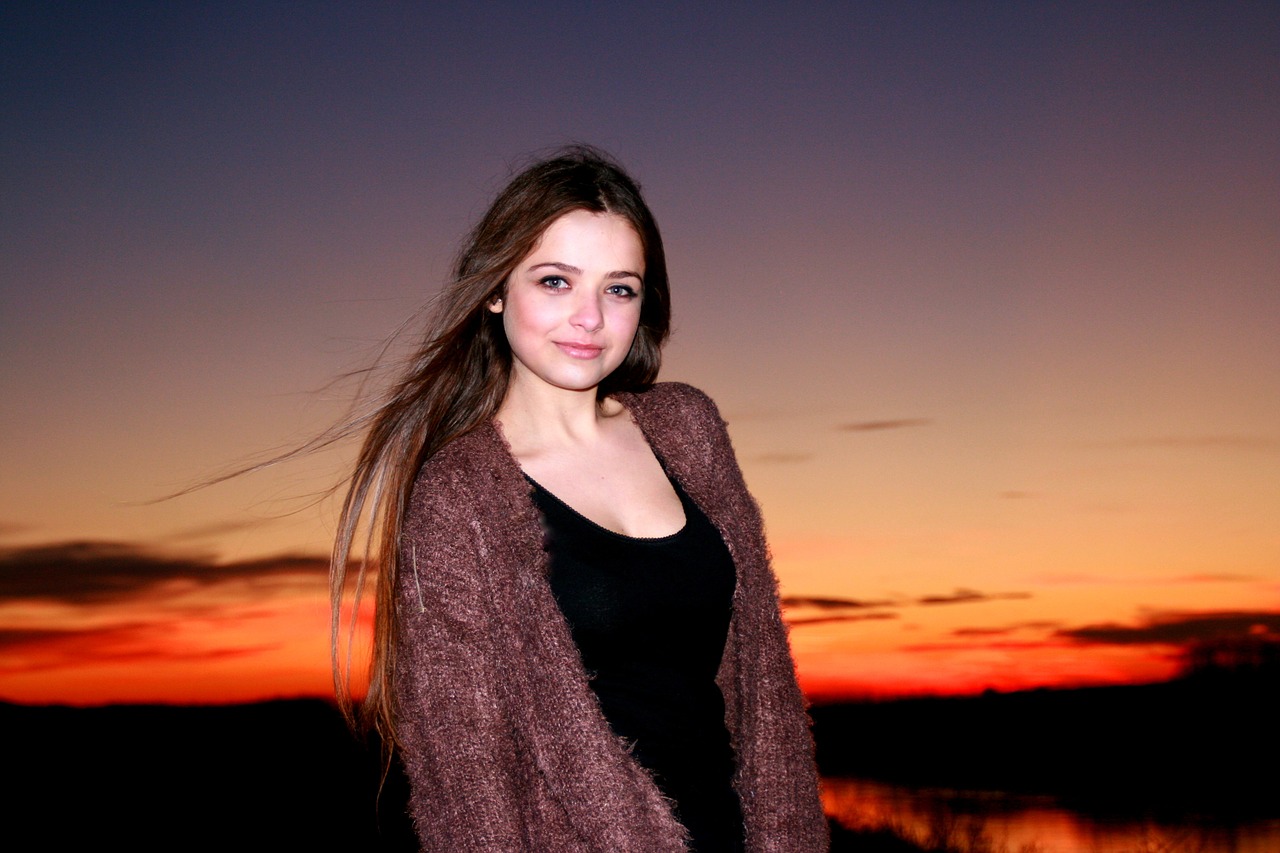 girl sunset sky free photo