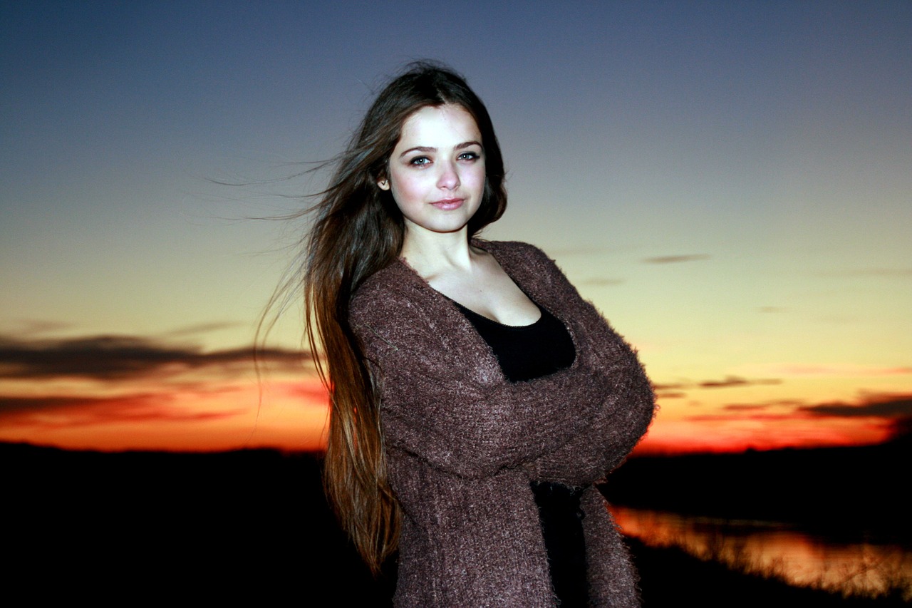 girl sunset sky free photo