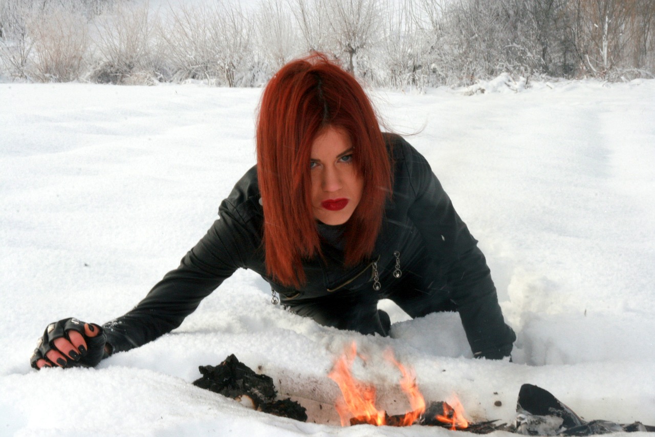 girl snow fire free photo