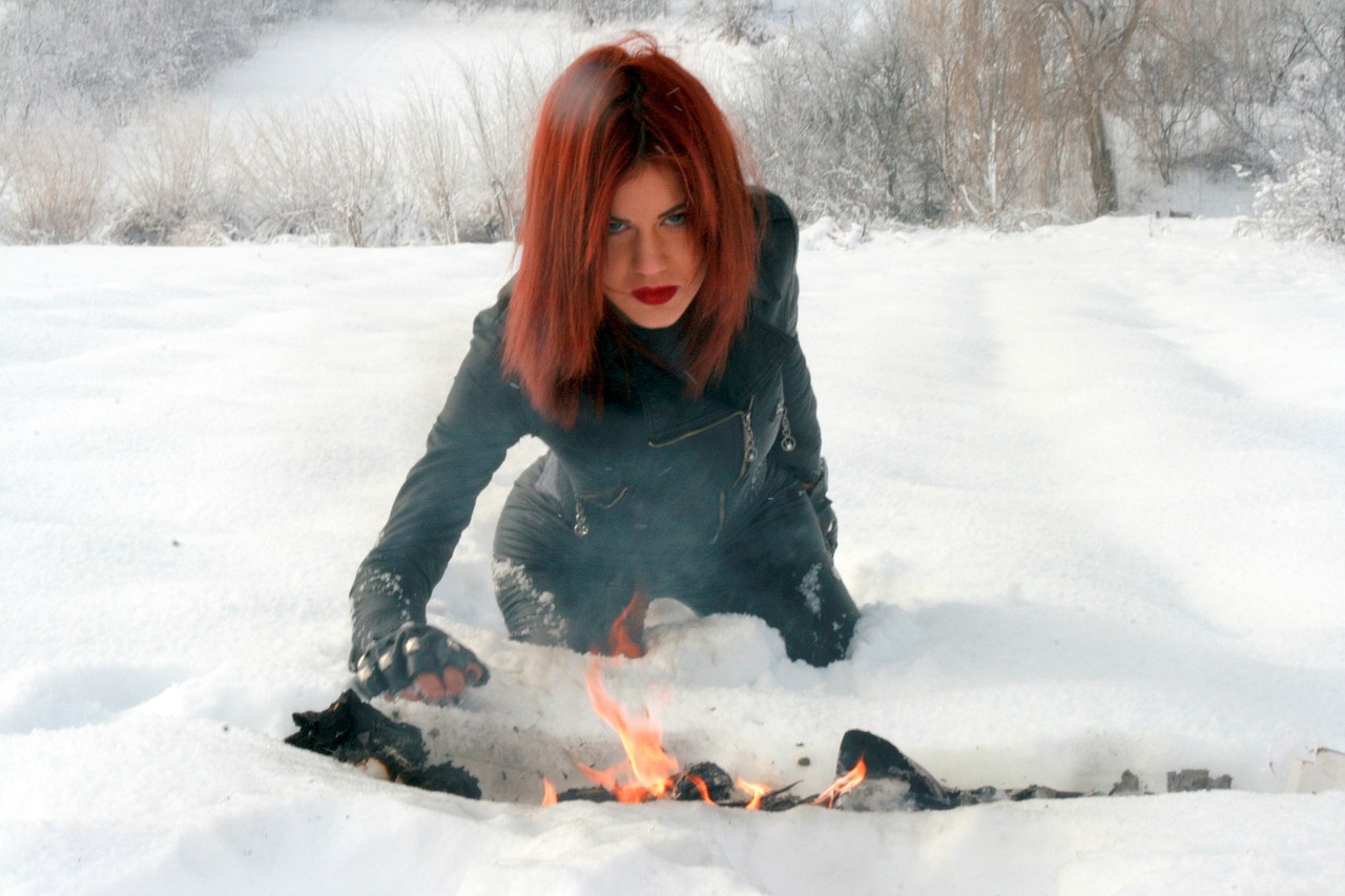 girl snow fire free photo
