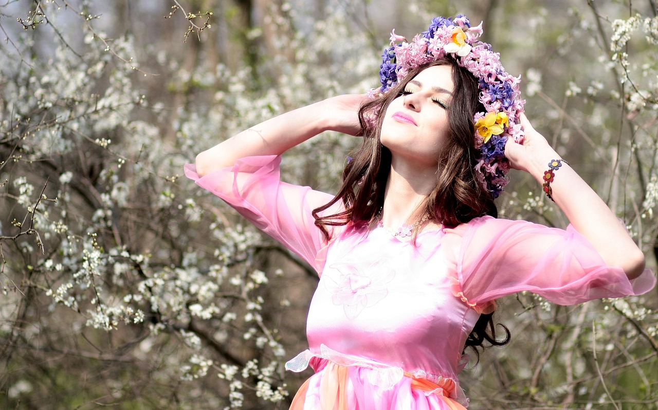 girl spring flowers free photo